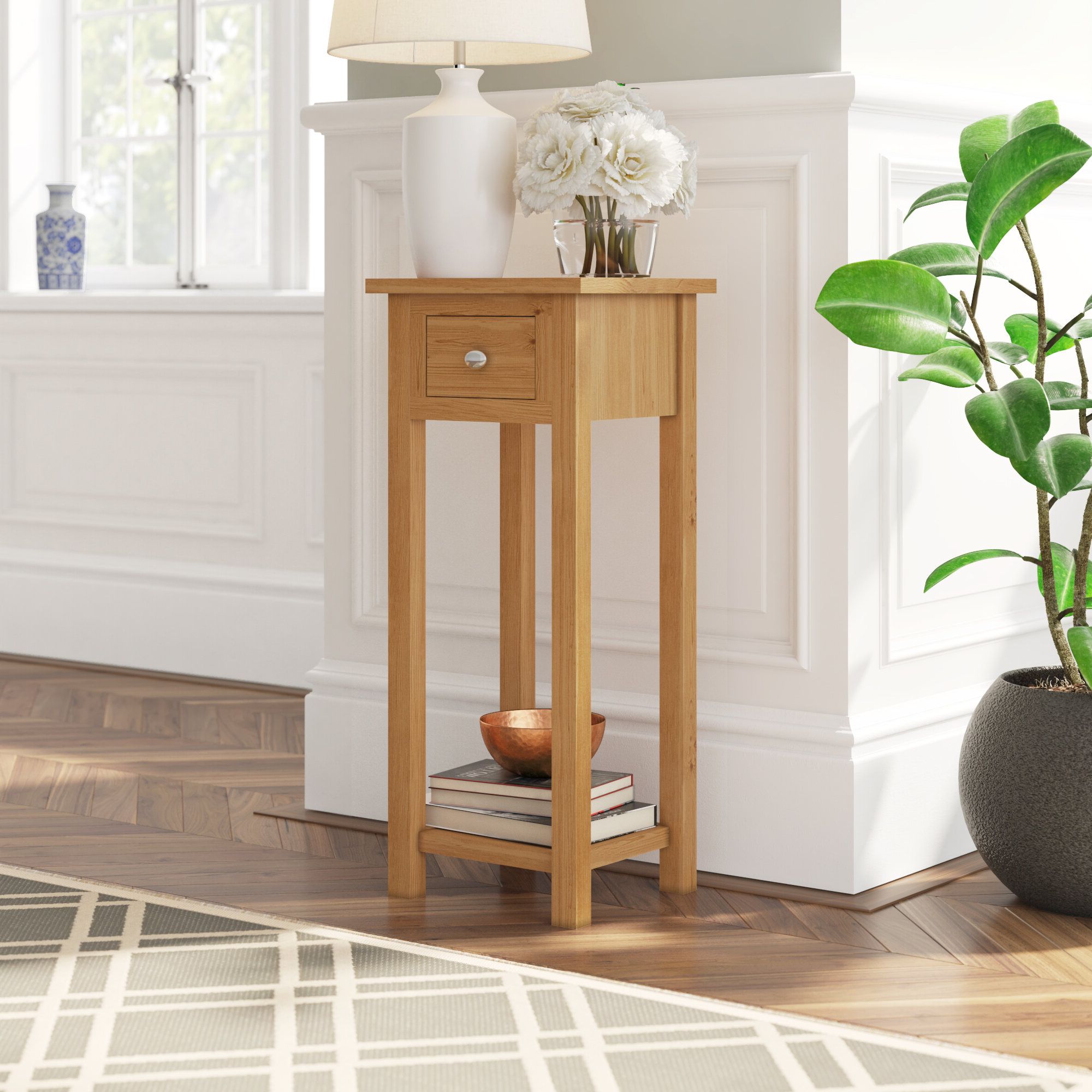 Foundstone Whitney Rectangular Pedestal Oak Plant Stand & Reviews (View 4 of 15)