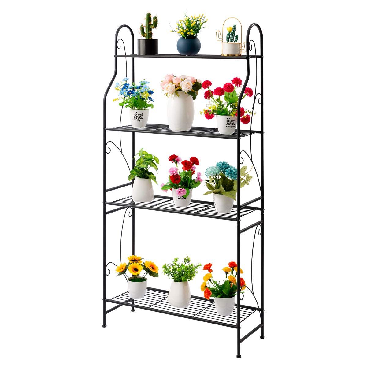 Four Tier Metal Plant Stands For Recent Doeworks 4 Tier Metal Plant Stand, Plant Display Rack, Ladder Shaped Stand  Shelf, Pot Holder For Indoor Outdoor Use, Black (View 1 of 15)