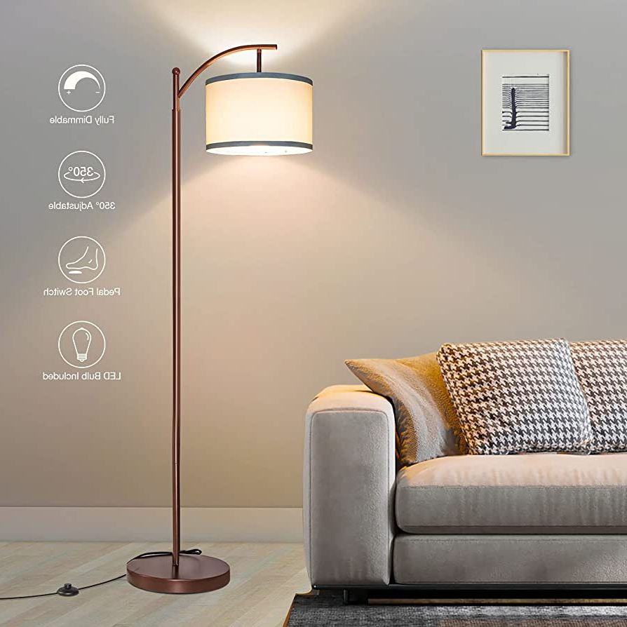 Fully Dimmable Floor Lamp Modern Standing Lamp With Dimmer Tall Pole Lamp  With Adjustable Lamp Head Brown Floor Lamp With Hanging Shade Reading Standing  Light For Living Room ,bedroom 8w Bulb Included Regarding Current Standing Lamps With Dimmable Led (View 1 of 15)