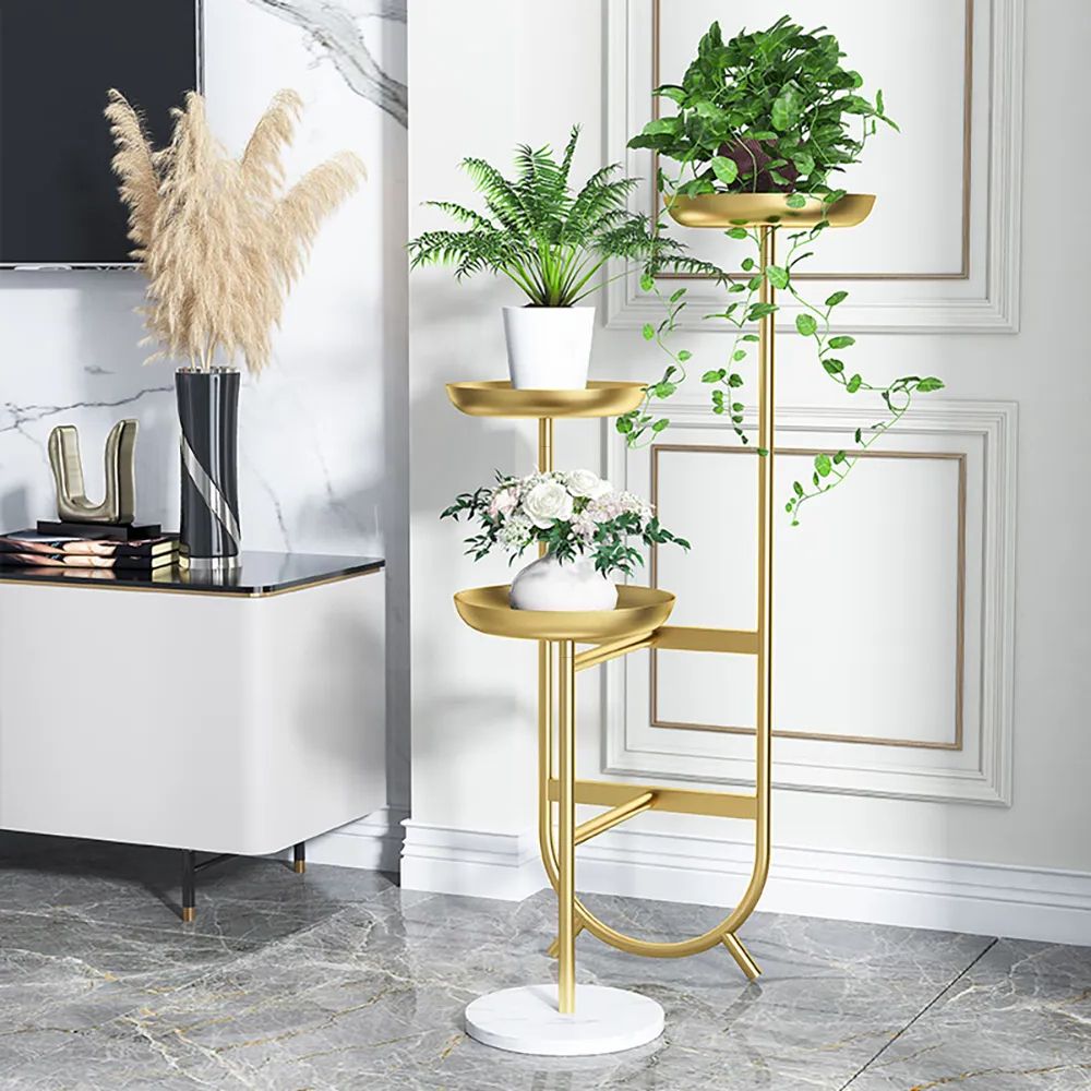 Gold Plant Stands Inside 2020 3 Tier Tall Metal Standing Plant Stand Chic Unique Shaped Planter In Gold  Homary (View 6 of 15)