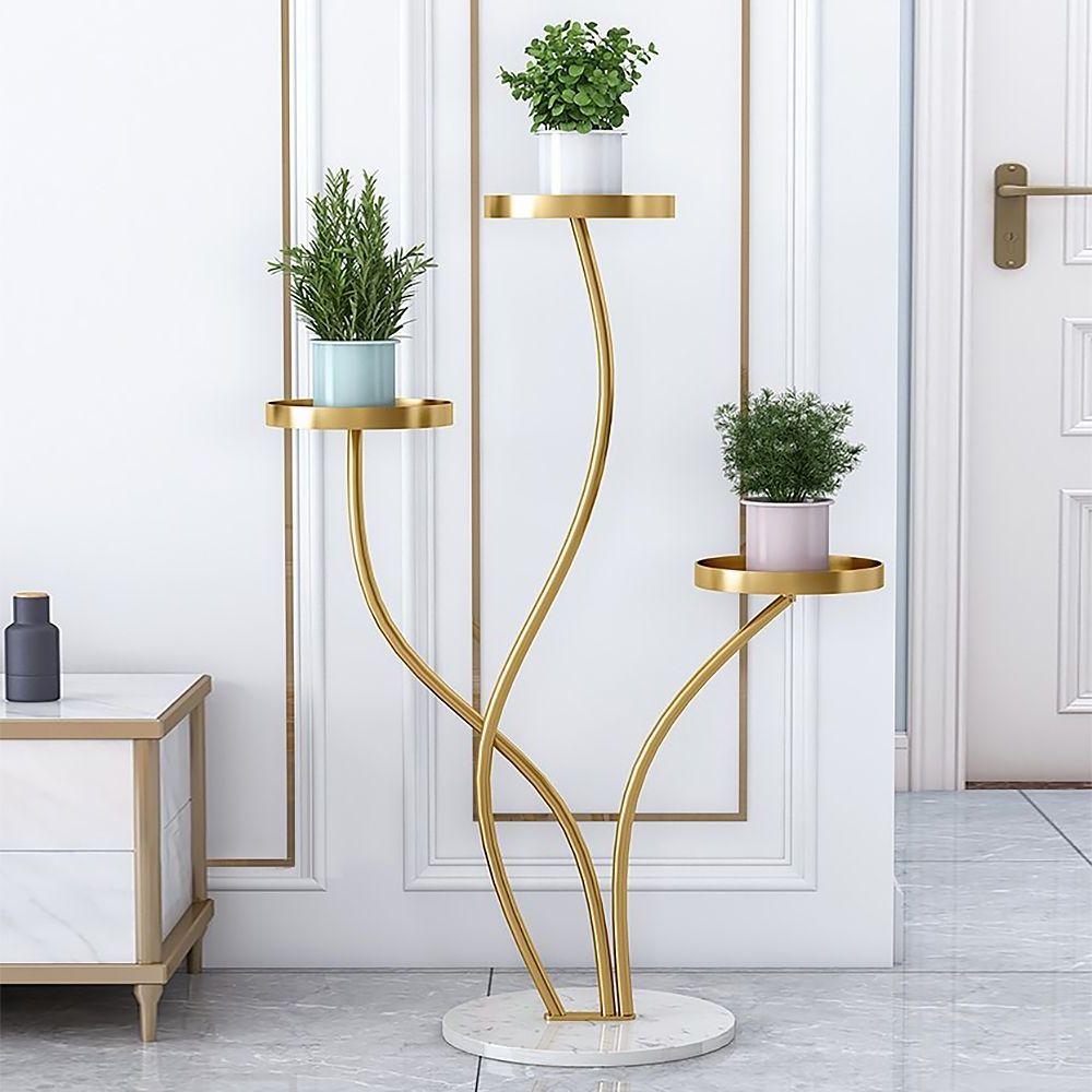 Gold Plant Stands Intended For Well Liked Modern Tall Metal Plant Stand Indoor 3 Tier Corner Planter In Gold (View 11 of 15)