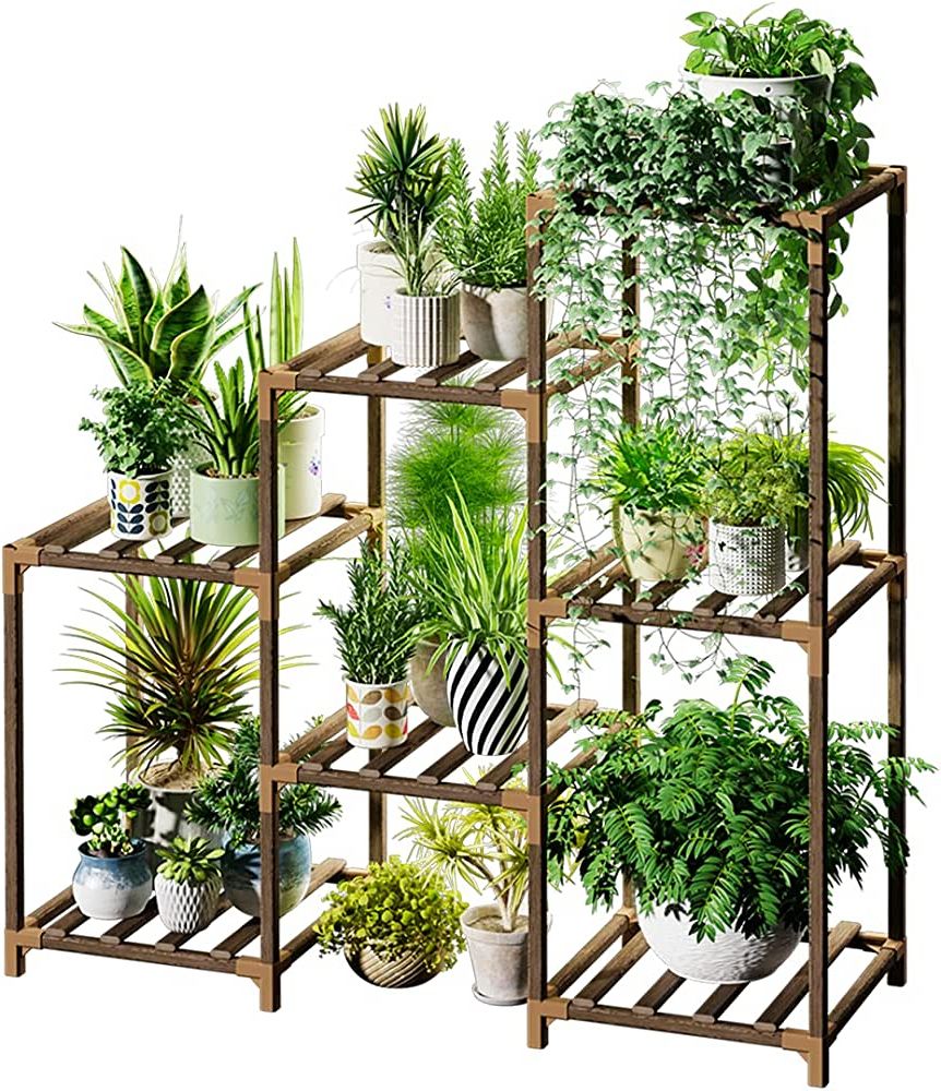 Green Plant Stands With 2019 Amazon: Bamworld Plant Stand Indoor Plant Stands Wood Outdoor Tiered  Plant Shelf For Multiple Plants 3 Tiers 7 Potted Ladder Plant Holder Table  Plant Pot Stand For Window Garden Balcony Living Room (View 15 of 15)