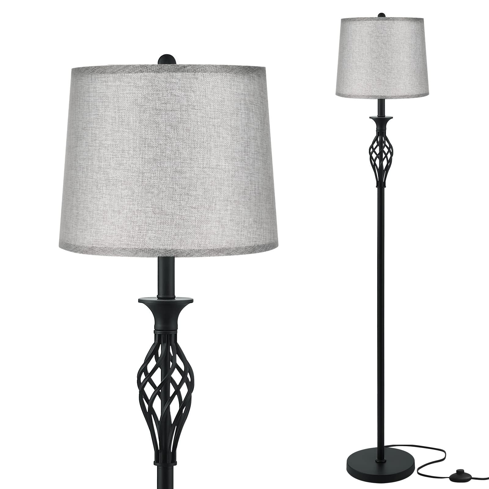 Grey Shade Standing Lamps Intended For Recent Floor Lamp For Living Room – Ambimall Classic Standing Lamp With Twist  Design, Vintage Tall Pole Lamp For Bedroom Kitchen Office Dinning Room  Reading, Grey Lampshade – – Amazon (View 13 of 15)