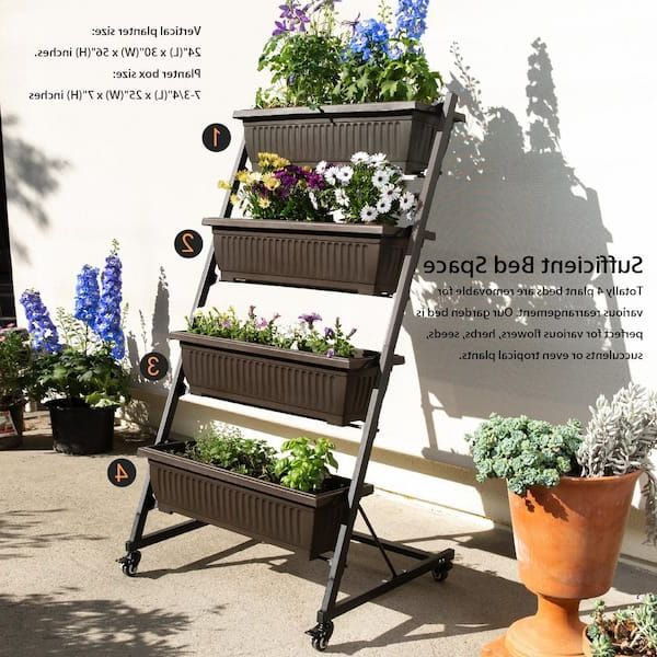 Greystone Plant Stands For Widely Used Barton 4 Tier Vertical Raised Garden Galvanized Steel Bed Plant Stand  Elevated Vegetables Black/brown 90078 H – The Home Depot (View 13 of 15)