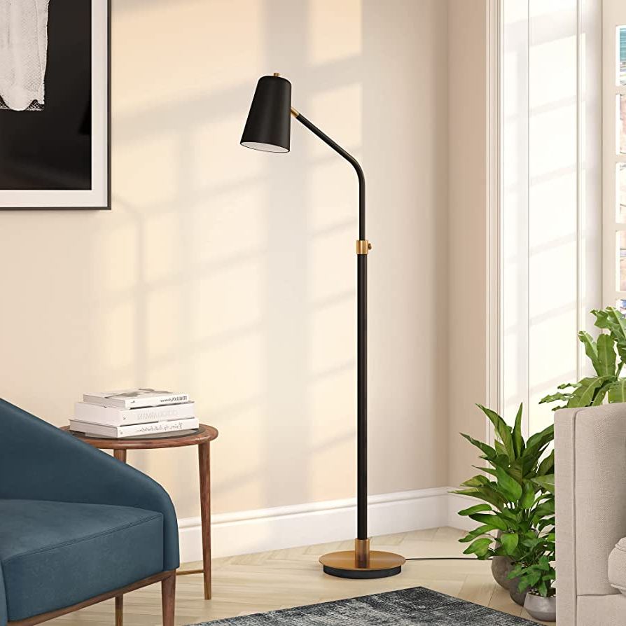 Henn&hart Austen Height Adjustable Floor Lamp With Metal Shade In Matte  Black/brass/matte Black, Floor Lamp Modern – – Amazon In Popular Matte Black Standing Lamps (View 1 of 15)