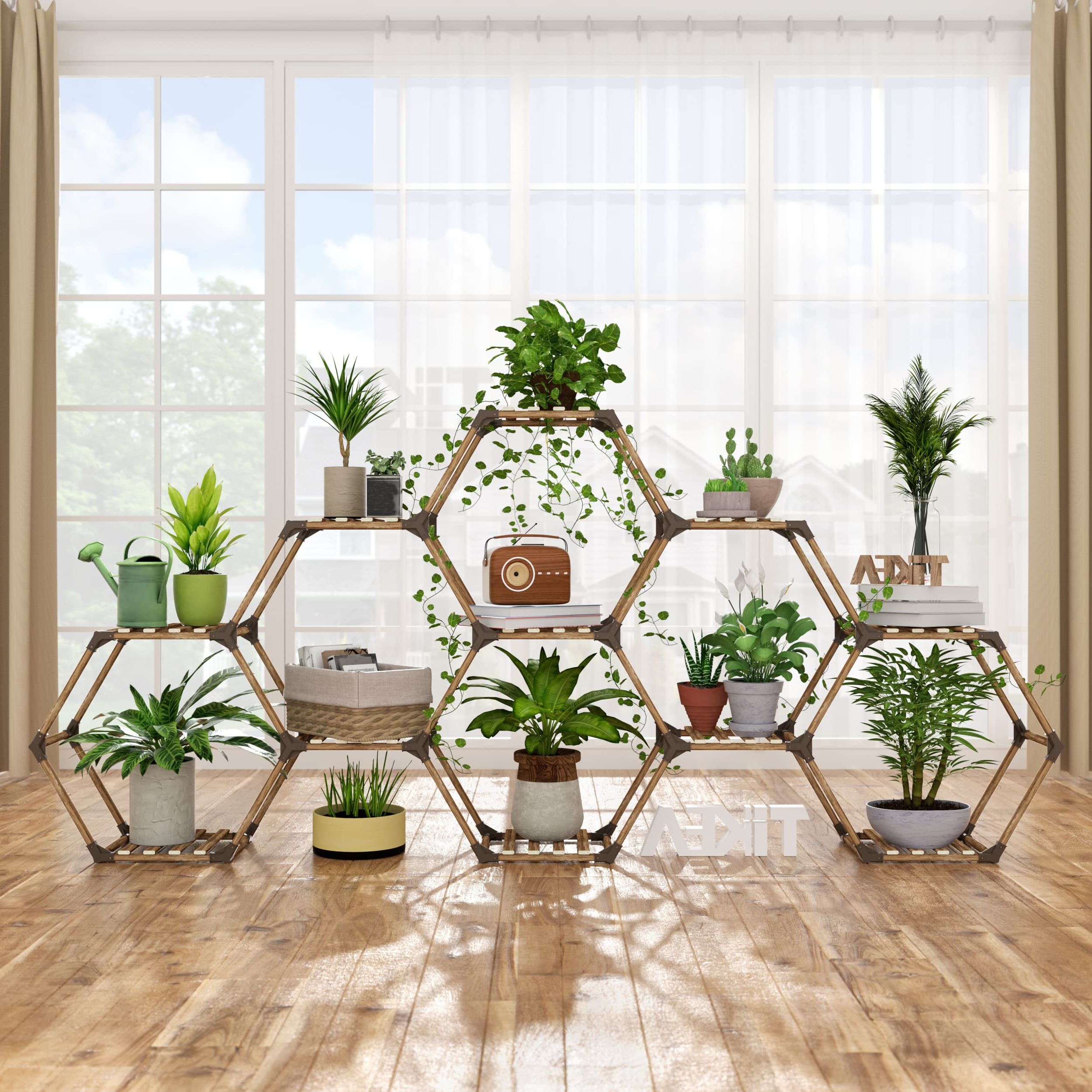 Hexagon Plant Stands Intended For Newest Amazon : Tikea Plant Stand Indoor Hexagonal Plant Stand For Multiple  Plants Indoor Outdoor Large Wooden Plant Shelf 11 Tiered Creative Diy  Flowers Stand Rack For Living Room Balcony Patio Window : (View 7 of 15)