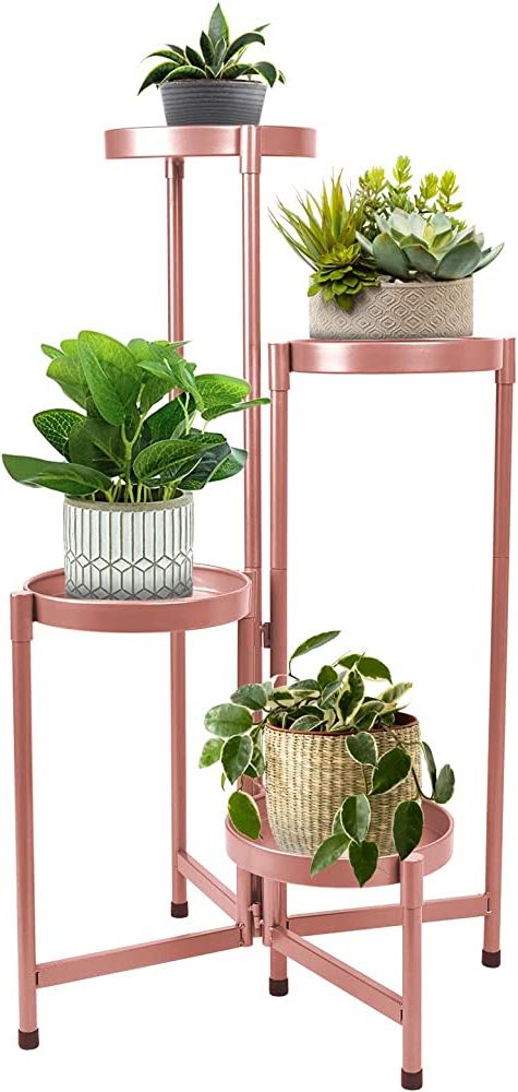 Hoegmst 4 Tier Plant Stand Indoor Outdoor, 31 Inch Tall Metal Plant Shelf  Waterproof, Plant Holder With Folding Design For Home, Living Room, Rosegold Pertaining To Fashionable 31 Inch Plant Stands (View 7 of 15)