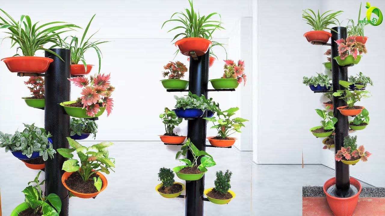 How To Make Beautiful Tower Flower Pot Stand Using Pvc Pipe/tower  Garden/organic Garden – Youtube With Trendy Pvc Plant Stands (View 4 of 15)