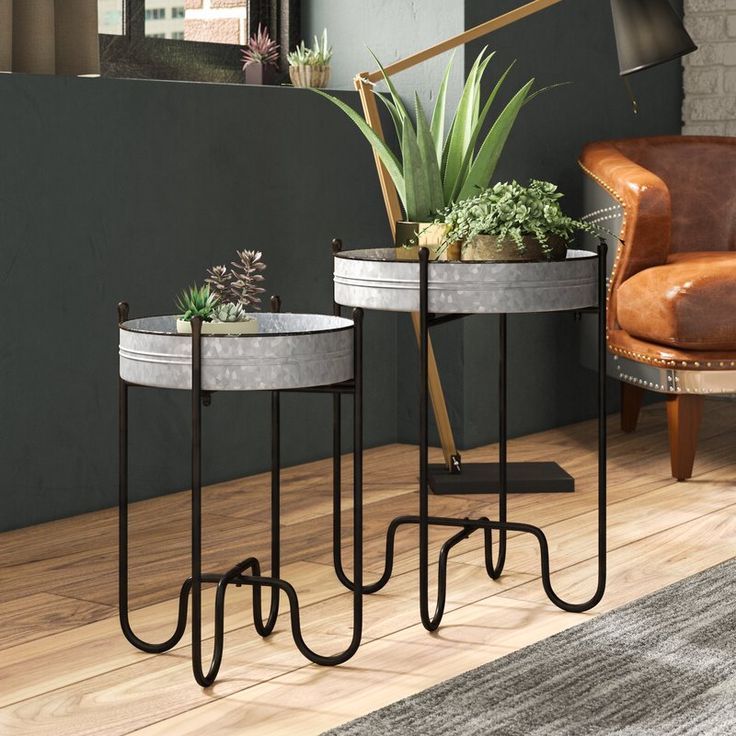 Industrial Plant Stands Intended For Most Recent Dilley 2 Piece Metal Plant Table Set (View 11 of 15)