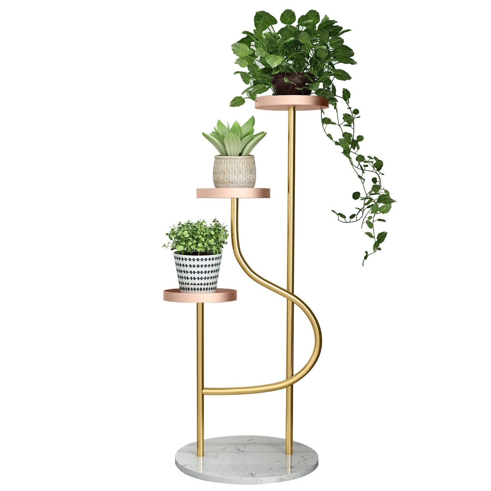Iron Base Plant Stands For Recent Amazon : Plant Stand 3 Tier Iron Plant Stand With Marble Base, 100cm  Tall European Style Flower Pot Display Shelf, Indoor Floor Standing Planter  Unit Organzier (color : Pink) : Patio, Lawn & Garden (View 4 of 15)