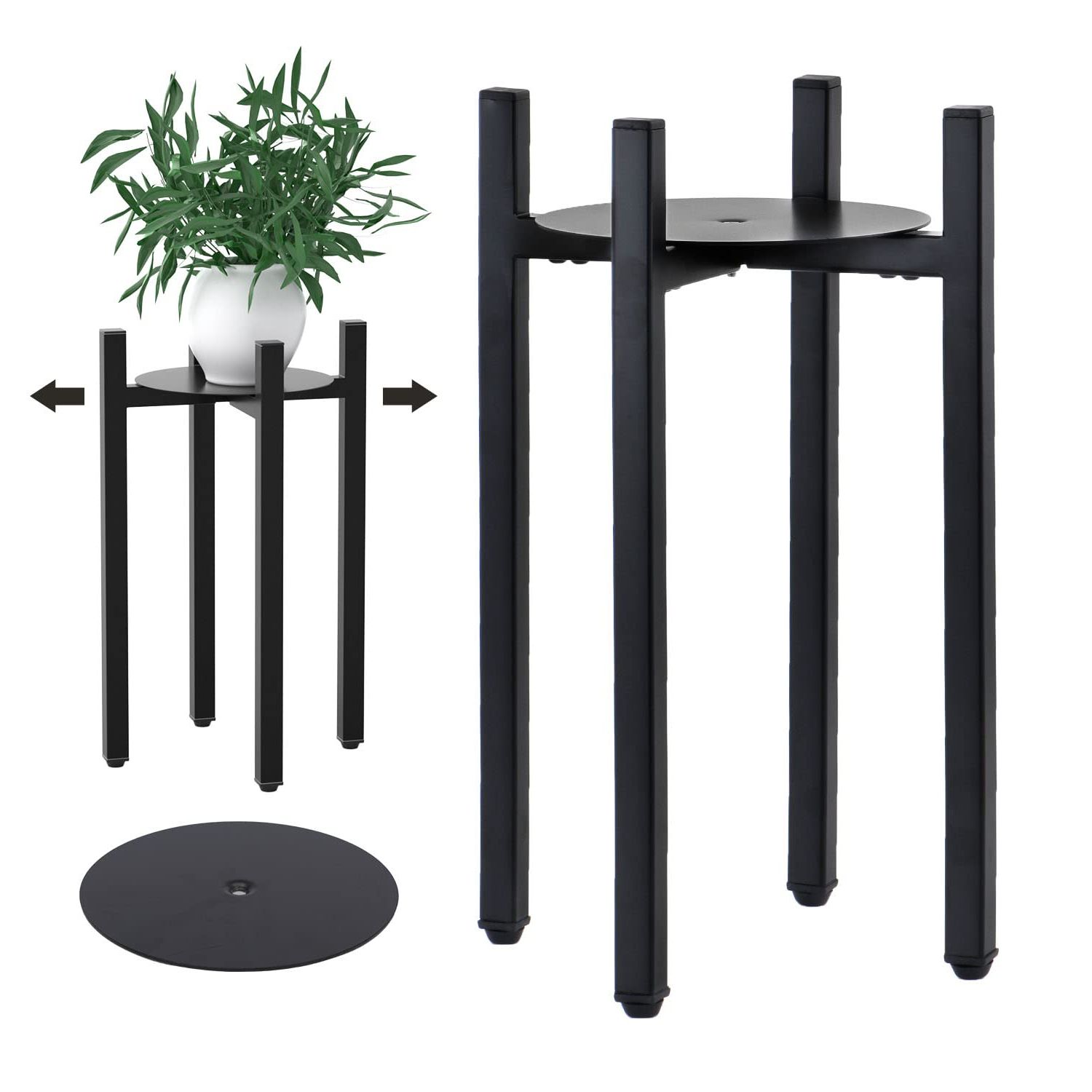 Latest Black Plant Stands In Amazon: Kesaih Plant Stand With Tray, Tall Plant Stand For Indoor Plants  With Adjustable Width For 8 12 Inches Pot, Mid Century Plant Pot Holder For  Living Room Bedroom (black Metal) : Everything (View 9 of 15)
