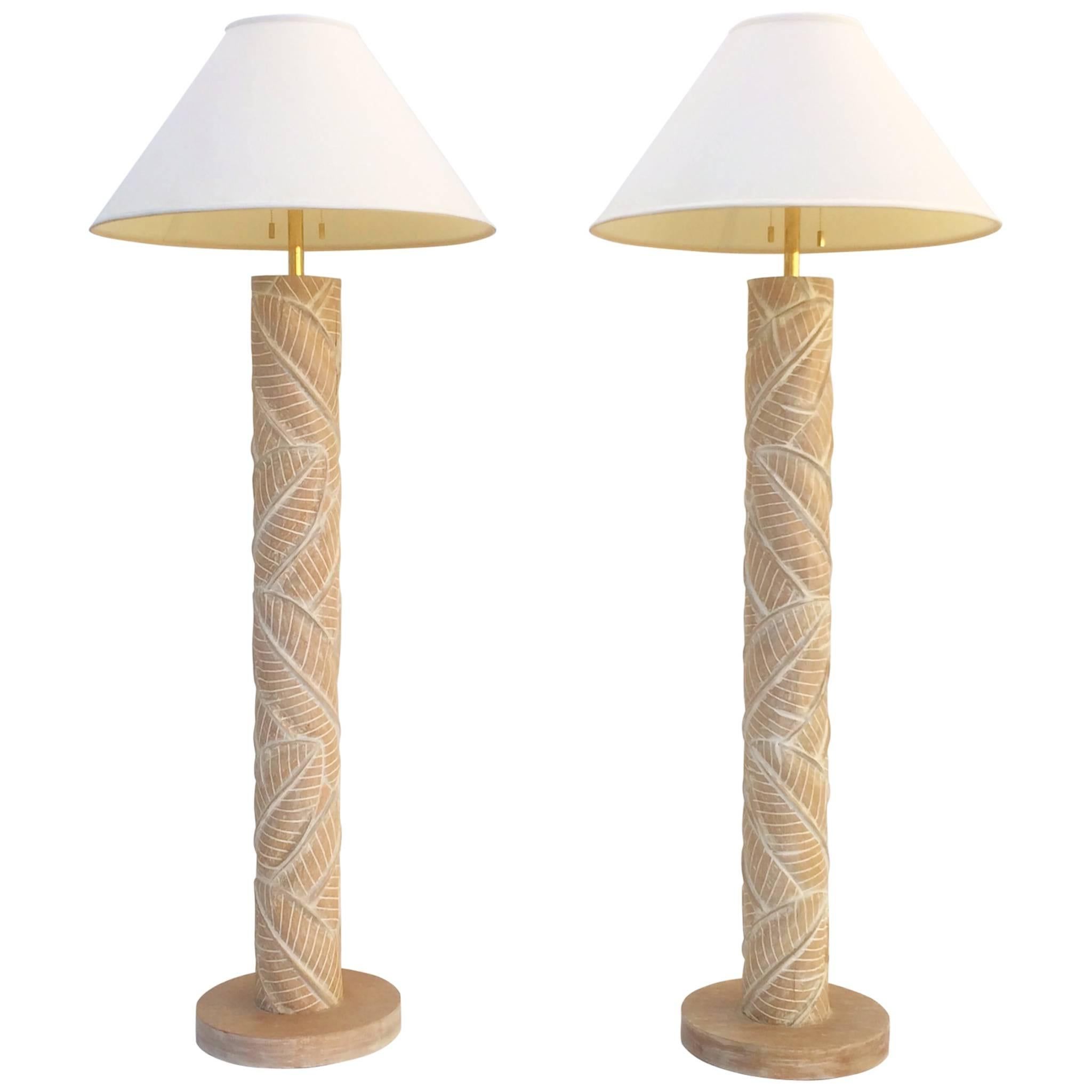 Latest Carved Pattern Standing Lamps Regarding Pair Of Carved Wood Floor Lamps For Sale At 1stdibs (View 2 of 15)