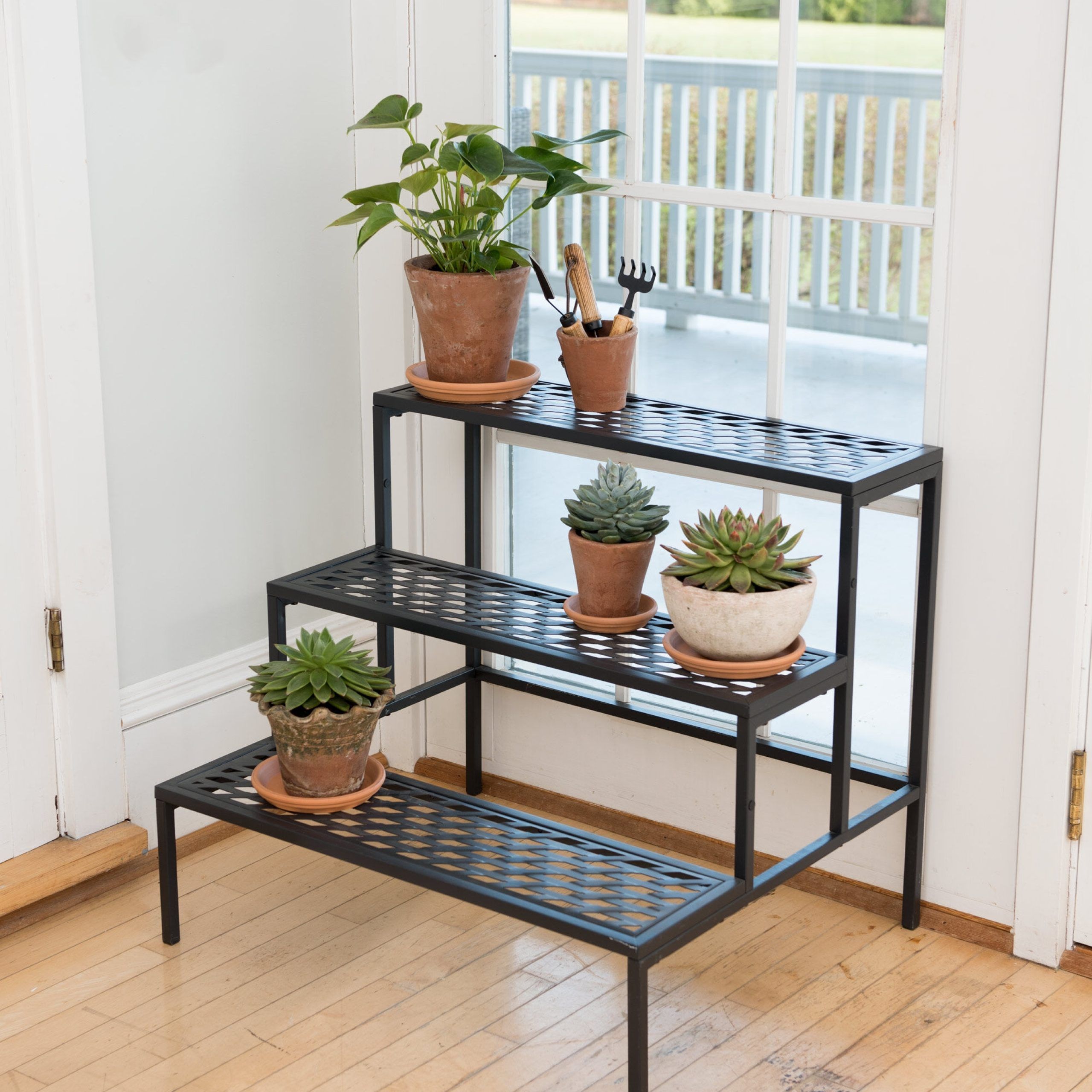 Latest Lattice Multi Tiered Plant Stand – Black (View 6 of 15)