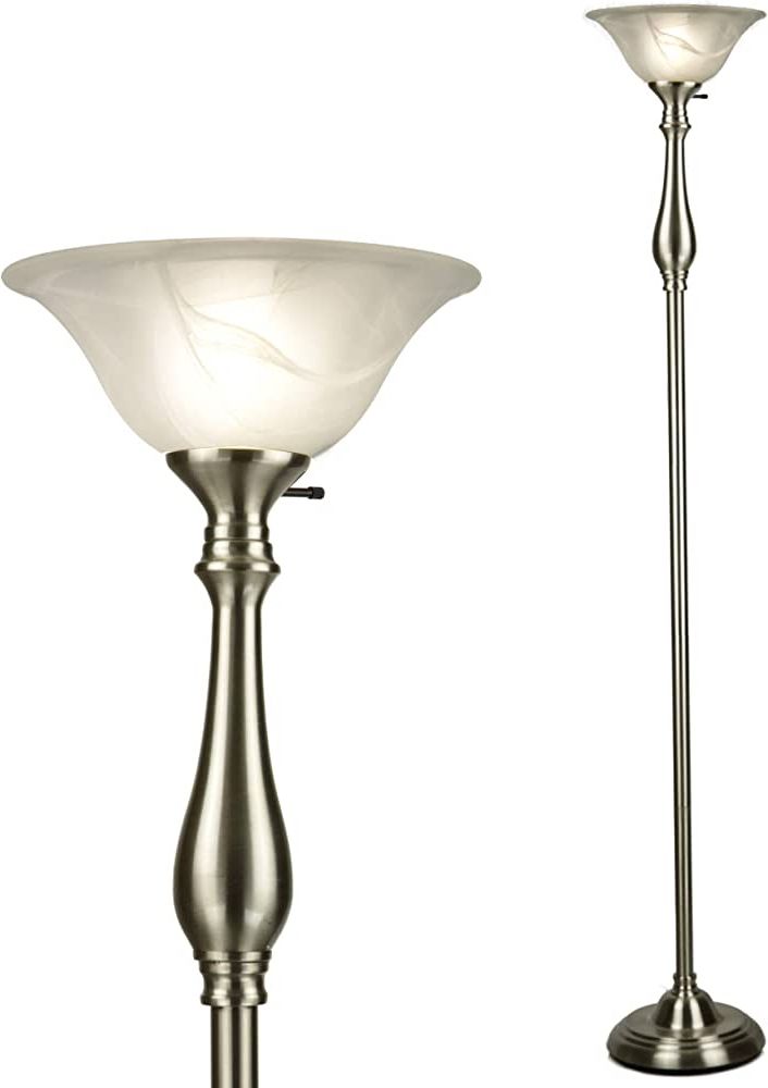 Latest Lightaccents Royal Floor Lamp With Brushed Nickel Finish And White  Alabaster Glass Shade Model 16176 25 – Stand Up Lamp For Living Room –  Transitional Standing Torchiere 72" Tall (brushed Nickel) For Glass Satin Nickel Standing Lamps (View 1 of 15)