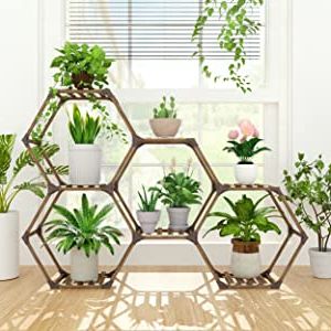 Latest Tikea Plant Stand Indoor Hexagonal Plant Stand For Multiple Plants Indoor  Outdoor Large Wooden Plant Shelf Creative Diy 7 Tiered Flowers Stand Rack  For Living Room Balcony Patio Window With Regard To Hexagon Plant Stands (View 14 of 15)