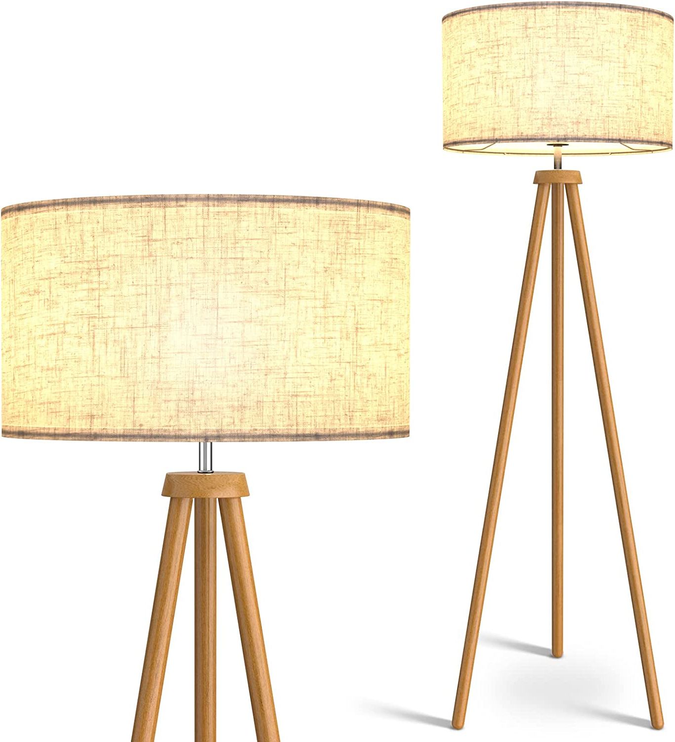 Lepower Wood Tripod Floor Lamp, Mid Century Standing Lamp, Flaxen Lamp  Shade With E26 Lamp Base, Floor Reading Lamp For Living Room Bedroom, Study  Room And Office : Amazon (View 15 of 15)