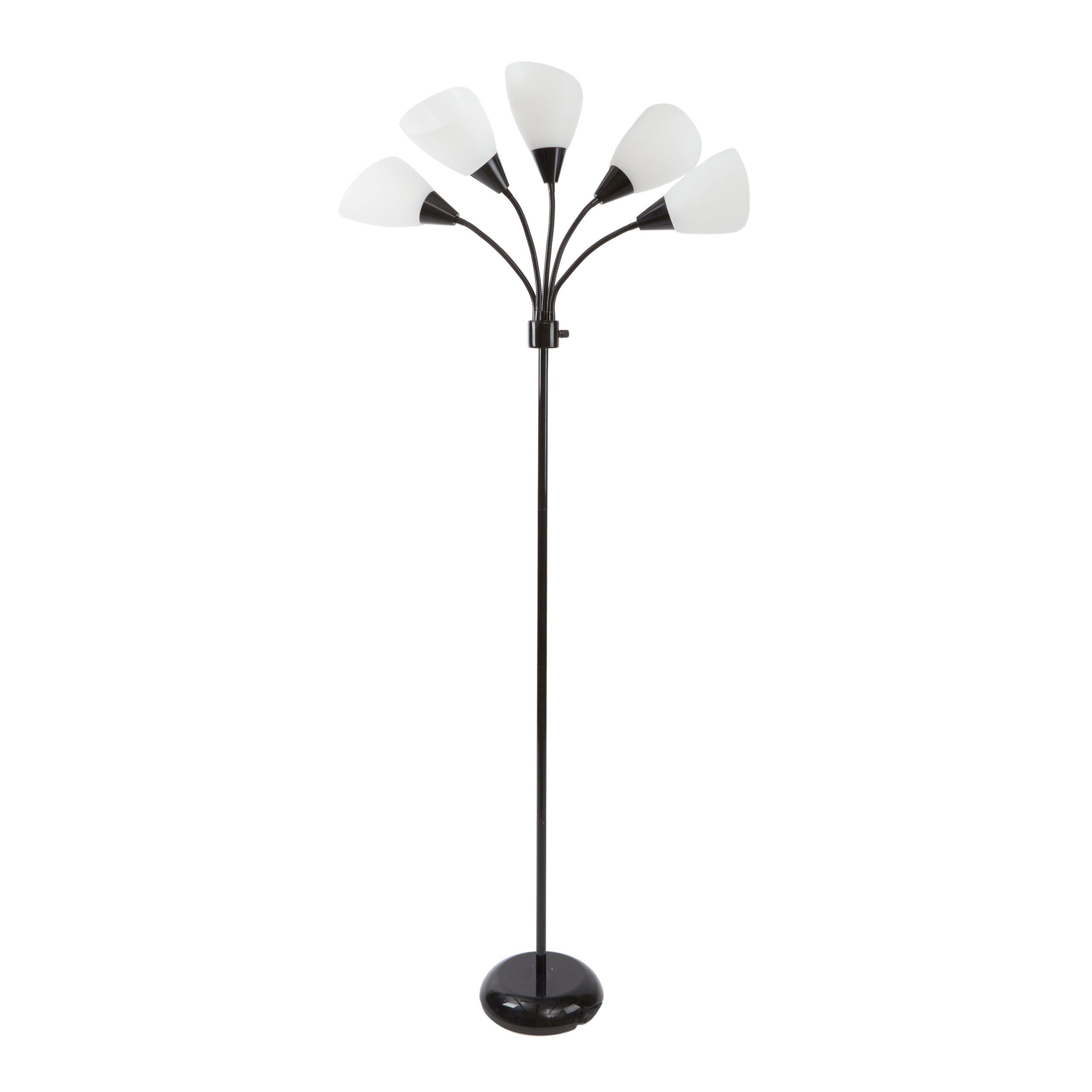 Mainstays 5 Light Metal Floor Lamp With White Shade, Black Finish –  Walmart Throughout Most Popular 5 Light Standing Lamps (View 12 of 15)