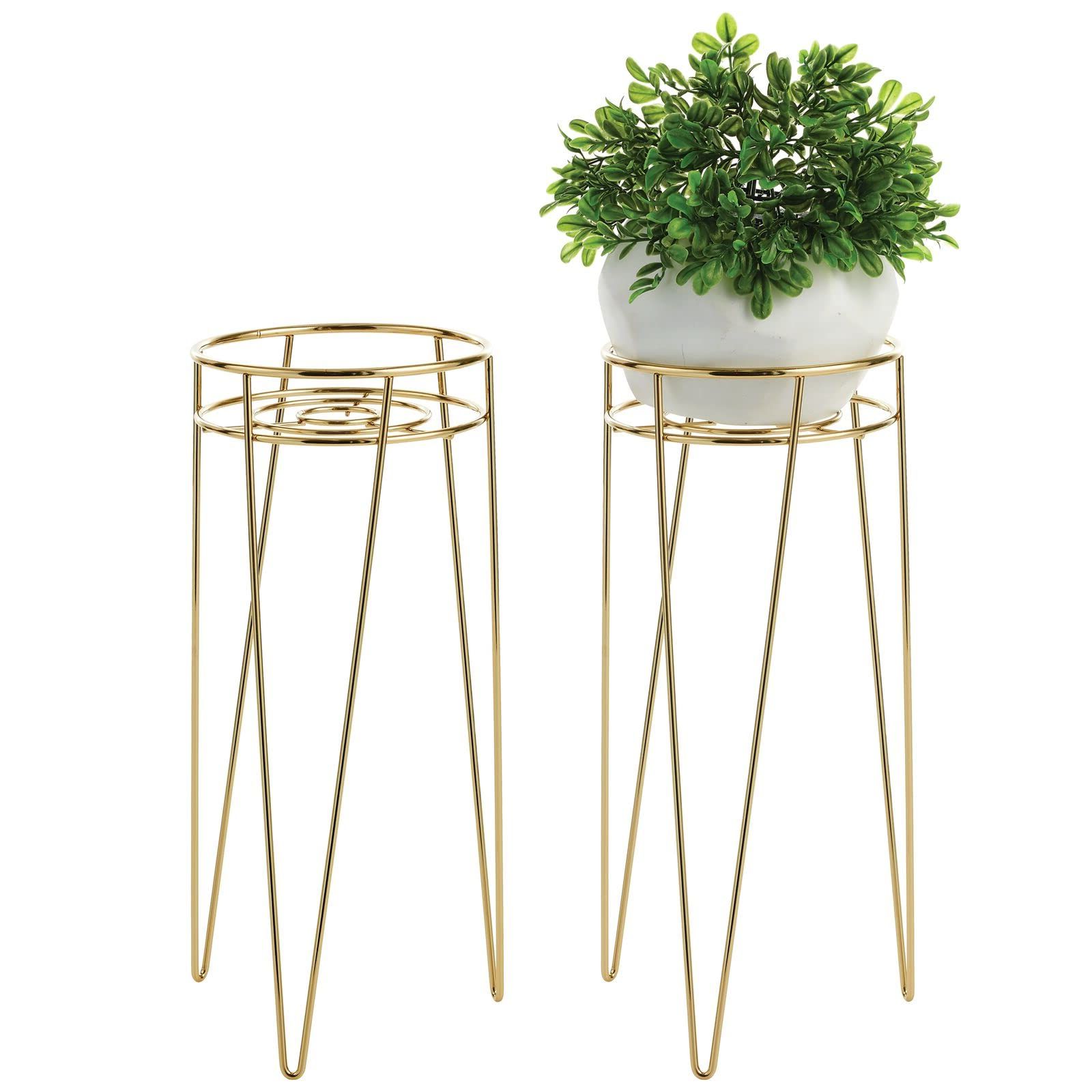 Mdesign Steel Modern 17" Plant Stand Holder With Hairpin Legs – Display  Indoor/outdoor Plants, Flowers, Succulents On Shelf, Balcony, Patio,  Garden, Office, Concerto Collection, 2 Pack, Soft Brass Throughout Current Brass Plant Stands (View 11 of 15)