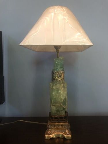 Mid 19th Century Chinese Hand Carved Floral Pattern Jade Quartz Table Lamp (View 8 of 15)