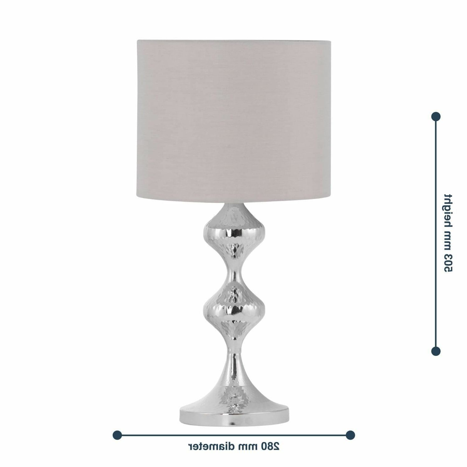 Modern Chrome Textured 50cm Table Lamp Bedside Light With Grey Shade   (View 9 of 15)