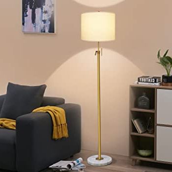 Modern Floor Lamp For Living Room, Adjustable Height Standing Lamp With  Marble Base, 3 Way Dimmable Gold Tall Pole Light With White Linen Shade For  Reading Bedroom, Pull Chain Switch, Bulb Included – – In Well Liked Adjustable Height Standing Lamps (View 9 of 15)