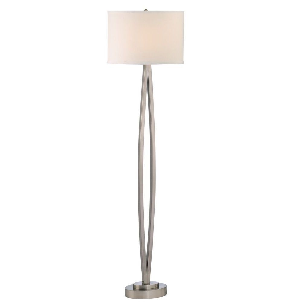 Modern Floor Lamp With Beige Shade In Satin Nickel Finish Regarding Famous Brushed Nickel Standing Lamps (Photo 7 of 15)