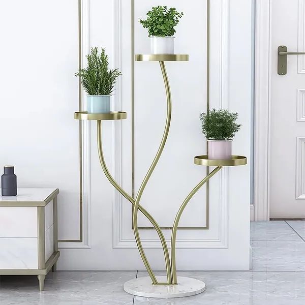 Modern Tall Metal Plant Stand Indoor 3 Tier Corner Planter In Gold Homary Within Well Liked Modern Plant Stands (View 8 of 15)