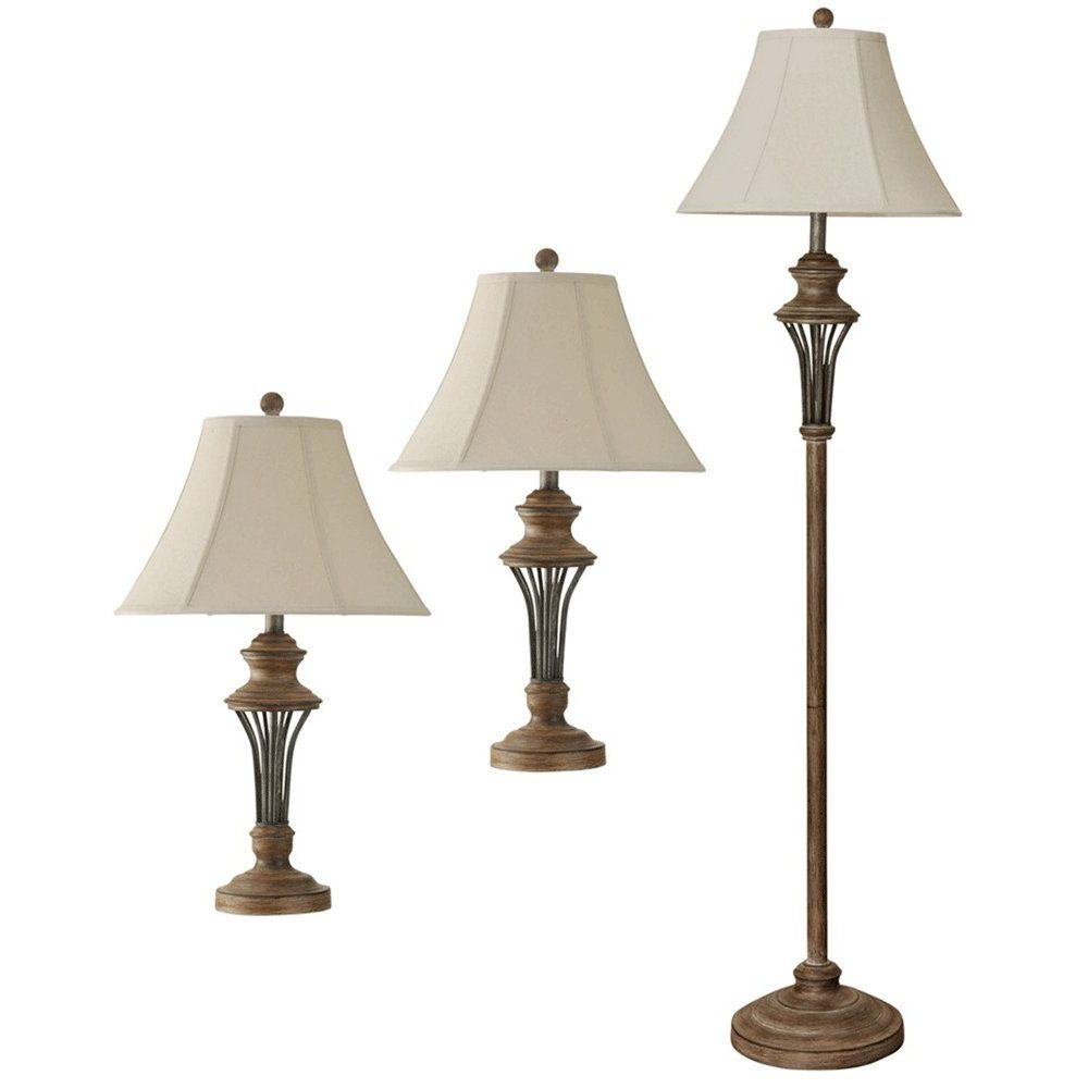 Most Current 3 Piece Setstanding Lamps Regarding Collective Design Abode 84 3 Piece Rustic Wood Moraga Standing Floor Light  And Table Lamp Set (View 11 of 15)