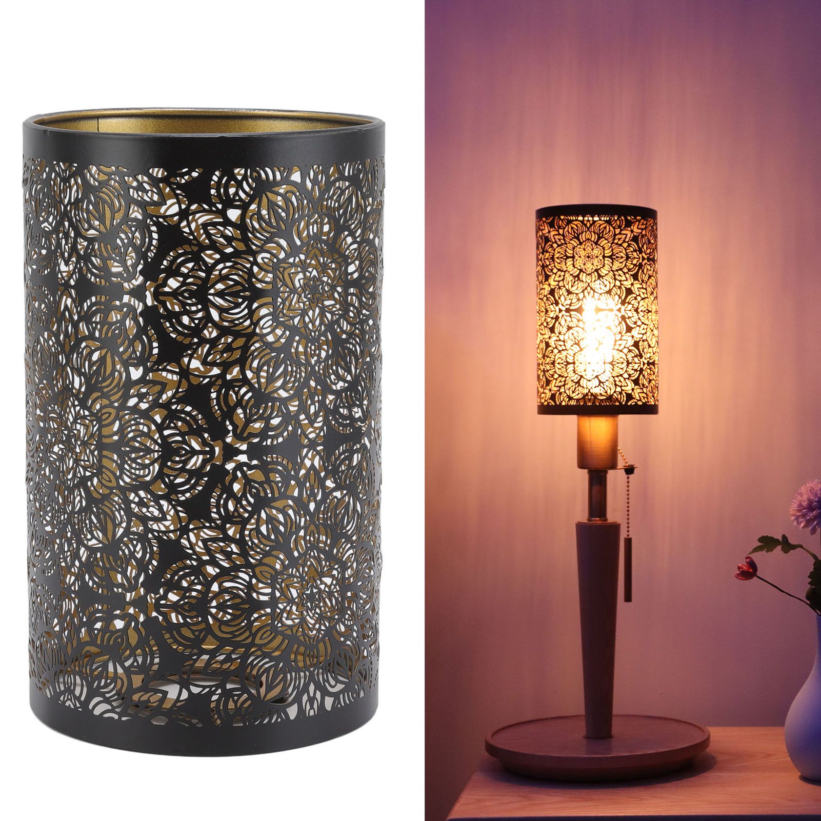 Most Current Carved Pattern Standing Lamps With Regard To Tebru Lamp Shade Hollow Carving Metal Cylindrical Circular Pattern E27 E26  Detachable Decorative Nightstand Table Lamp Shade,hollow Carving Lamp Shade, Lamp Shade – Walmart (View 13 of 15)