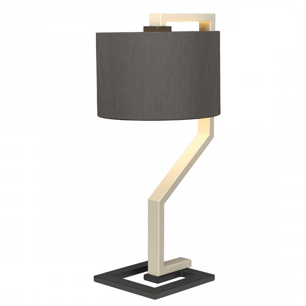 Most Current Charcoal Grey Standing Lamps With Regard To Modern Geometric Table Lamp In Cream And Dark Grey Faux Silk Shade (View 8 of 15)