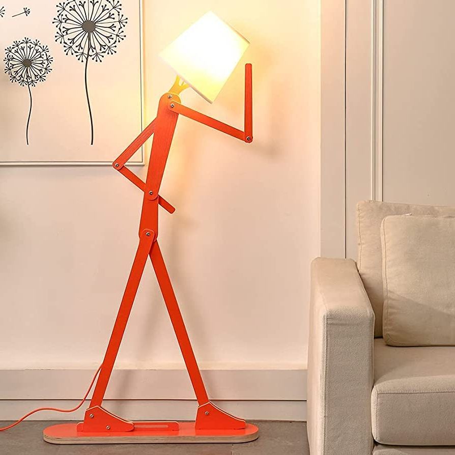 Most Current Hroome Cool Creative Floor Lamps Wood Tall Decorative Corner Reading  Standing Swing Arm Light For Living Room Bedroom Office Farmhouse Kids Boys  Girls Gift – With Led Bulb (orange) Intended For Orange Standing Lamps (View 11 of 15)