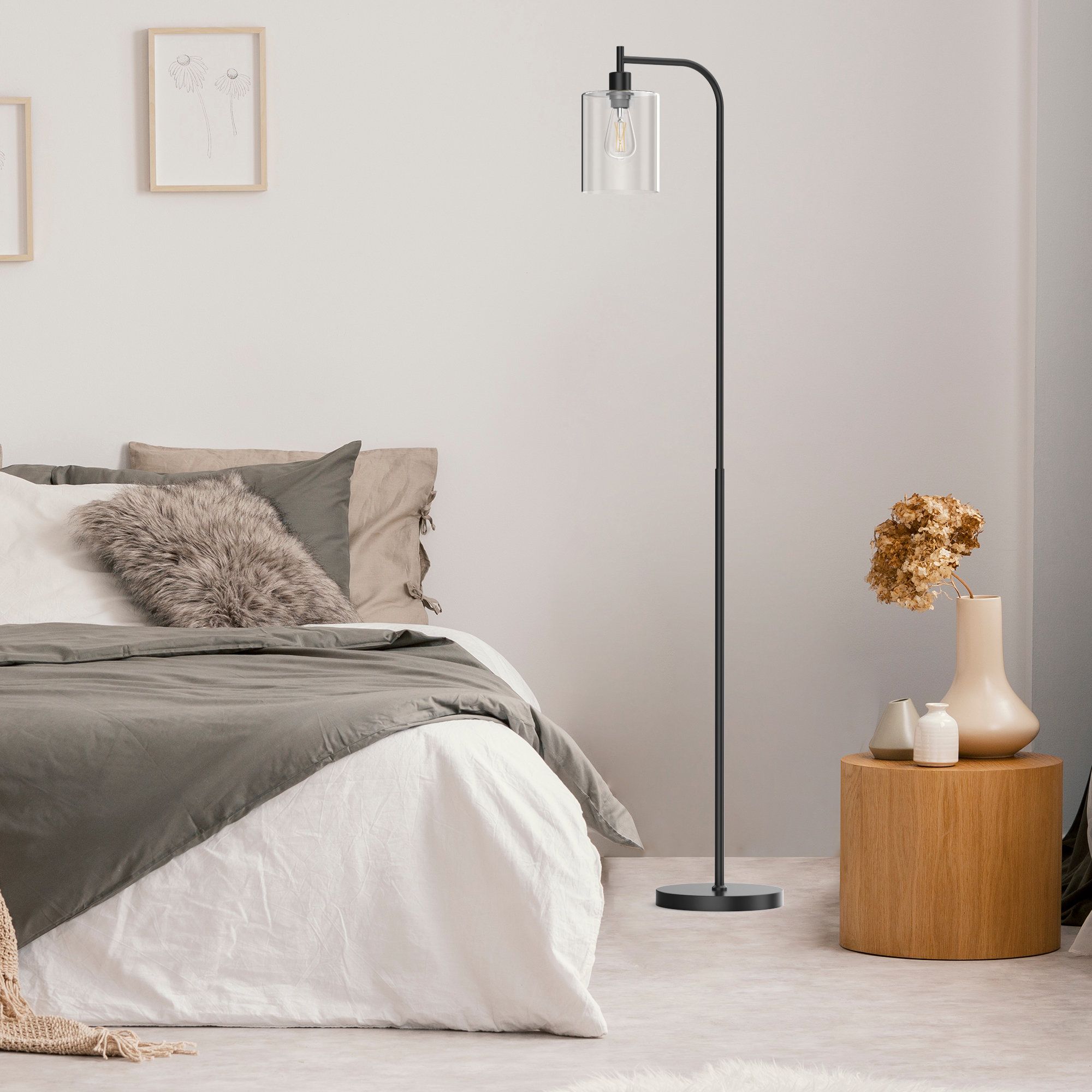 Most Current Pazzo Modern Standing Tall Industrial Arched/arc Floor Lamp With Glass  Shade And 2 Bulbs Included & Reviews (View 15 of 15)