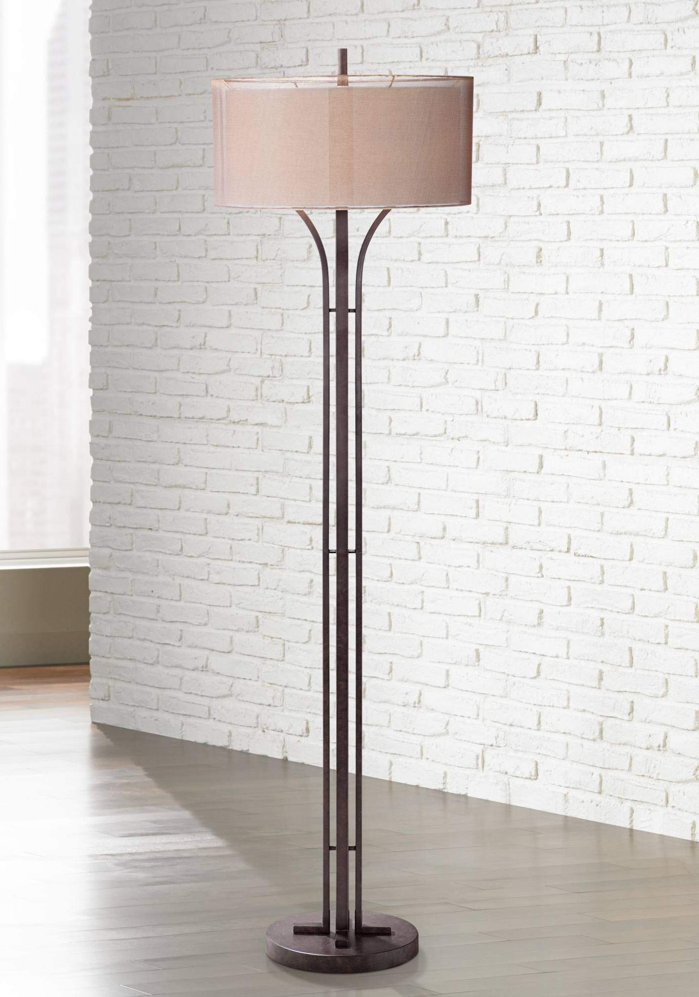 Most Popular Franklin Iron Works Tristan Modern Standing Floor Lamp 64" Tall Bronze  Metal Sheer Brown Textured Linen For Textured Linen Standing Lamps (View 2 of 15)