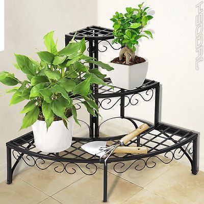 Most Popular Iron Base Plant Stands With Iron Plant Stand Shelf 3 Tier Garden Patio Indoor Corner Outdoor Storage  Round (View 7 of 15)
