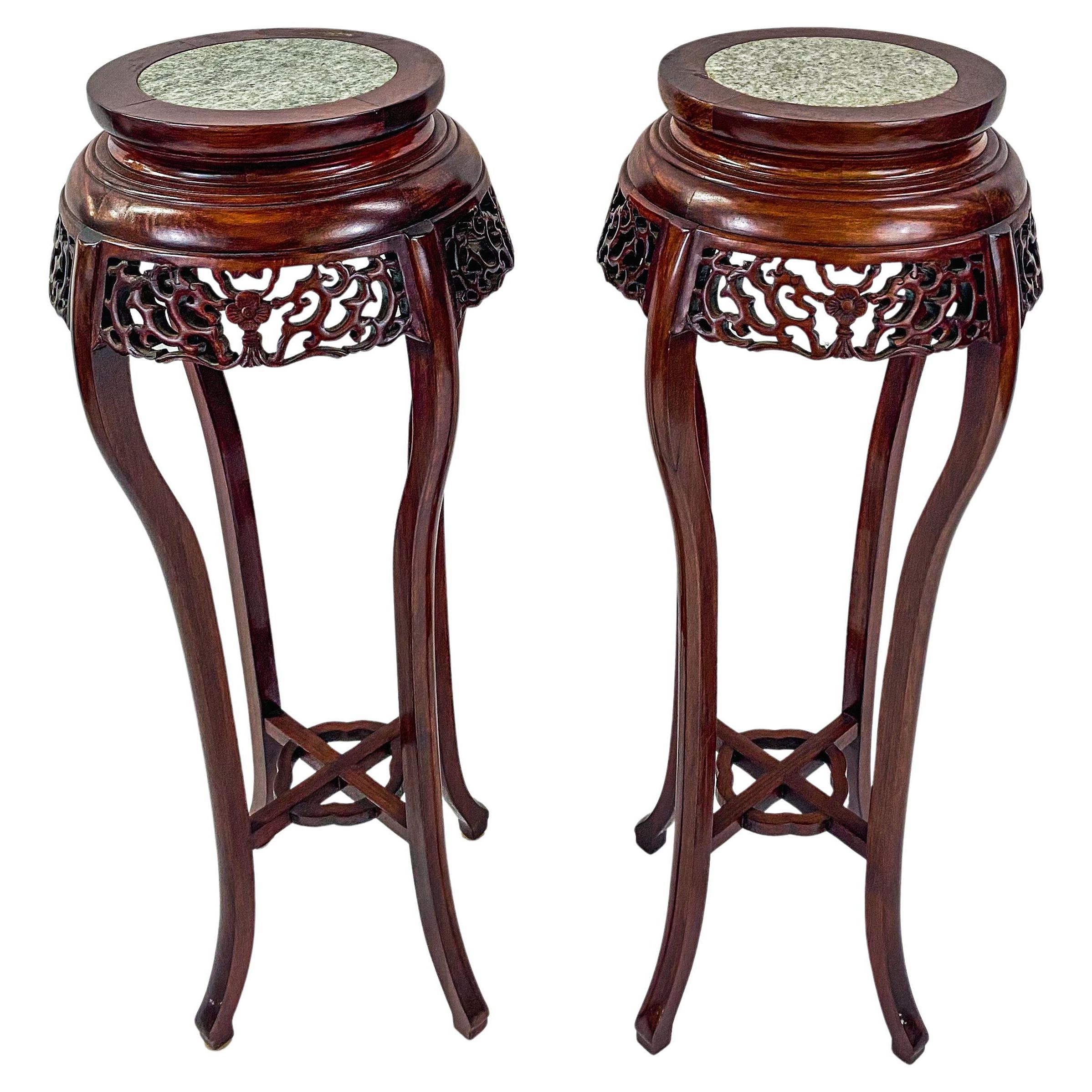 Most Popular Oriental Chinese Carved Rosewood Pedestal, Plant Stand With Granite Top, A  Pair For Sale At 1stdibs With Carved Plant Stands (View 5 of 15)