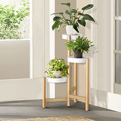 Most Popular Three Tier Plant Stands Inside Adovel Plant Stand For Indoor Plants, 3 Tier Tall Corner Bamboo Pot Holder  – White : Amazon (View 2 of 15)