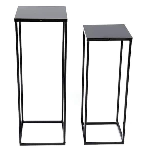Most Popular Yiyibyus 2 Pieces Metal Plant Stand Modern Flower Pot Rack Indoor Outdoor Square  Plant Holder Black Ot Zjgj 5157 – The Home Depot Throughout Square Plant Stands (View 7 of 15)