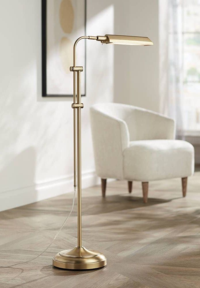 Most Recent 360 Lighting Culver Modern Pharmacy Lamp Floor Standing Led Adjustable  Height Plated 57" Tall Aged Brass Metal Shade Pole Light For Living Room  Reading House Bedroom Home Decor – – Amazon Inside Adjustable Height Standing Lamps (View 13 of 15)