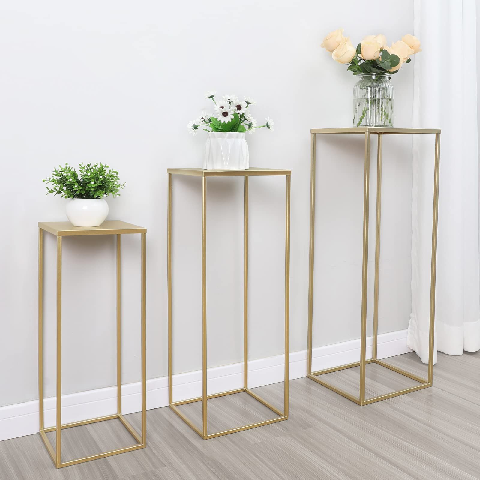 Most Recent Set Of 3 Plant Stands Throughout Amazon : Set Of 3 Metal Plant Stand Golden Nesting Display End Table  Tall Pedestal Cylinder Rack, Indoor Outdoor Flower Holder Corner Planter  Pot Rack For Parties Home Decor, Patio Weddings Ceremony : (View 5 of 15)