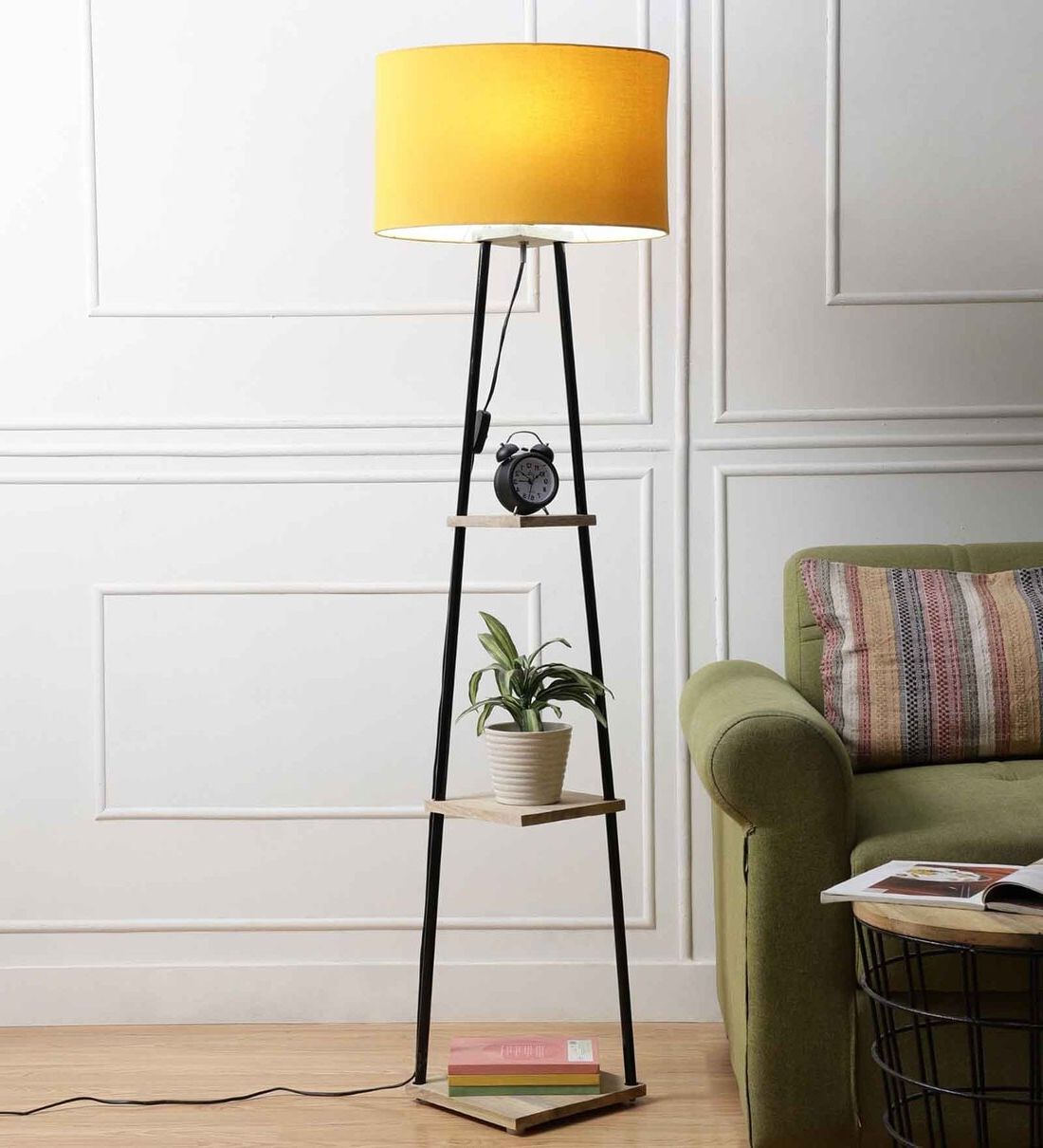 Most Recently Released 3 Tier Standing Lamps With Regard To Buy Yellow Midwest Fabric Shade 3 Tier Shelf Storage Floor Lamp With Metal  Basesanded Edge Online – Shelf Floor Lamps – Lamps – Lamps And Lighting  – Pepperfry Product (View 3 of 15)