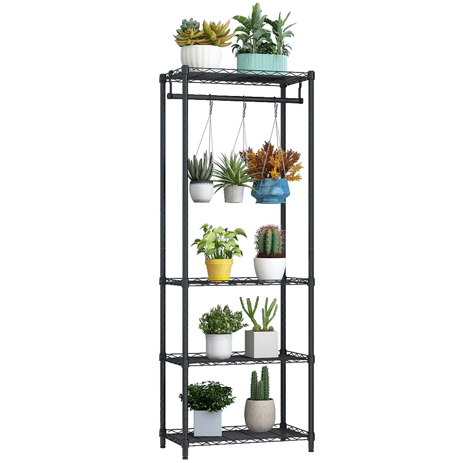 Most Recently Released 4 Tier Plant Stands Throughout Amazon: Xiofio 4 Tier Plant Shelf For Indoor Plants Outdoor, Large  Multiple Flower Pot Holder Rack，hanging Plant Stand 6pcs Hooks ,adjustable Plant  Stand Suitable For Bedroom Living Room Balcony Garden,black : Patio, Lawn (View 12 of 15)