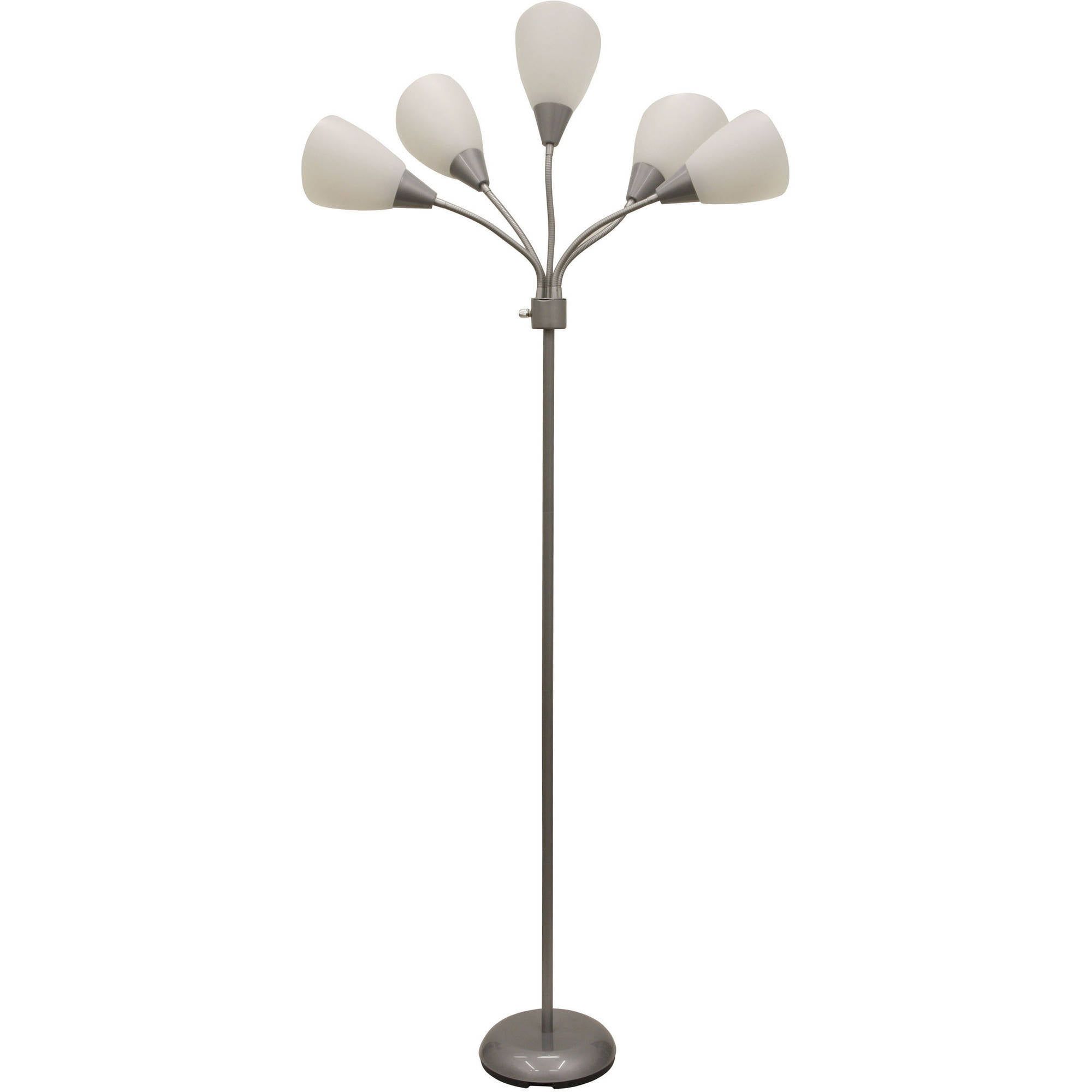 Most Recently Released 5 Light Standing Lamps Intended For Mainstays 5 Light Multihead Floor Lamp, Silver With White Shade And A Metal  Base – Walmart (View 2 of 15)