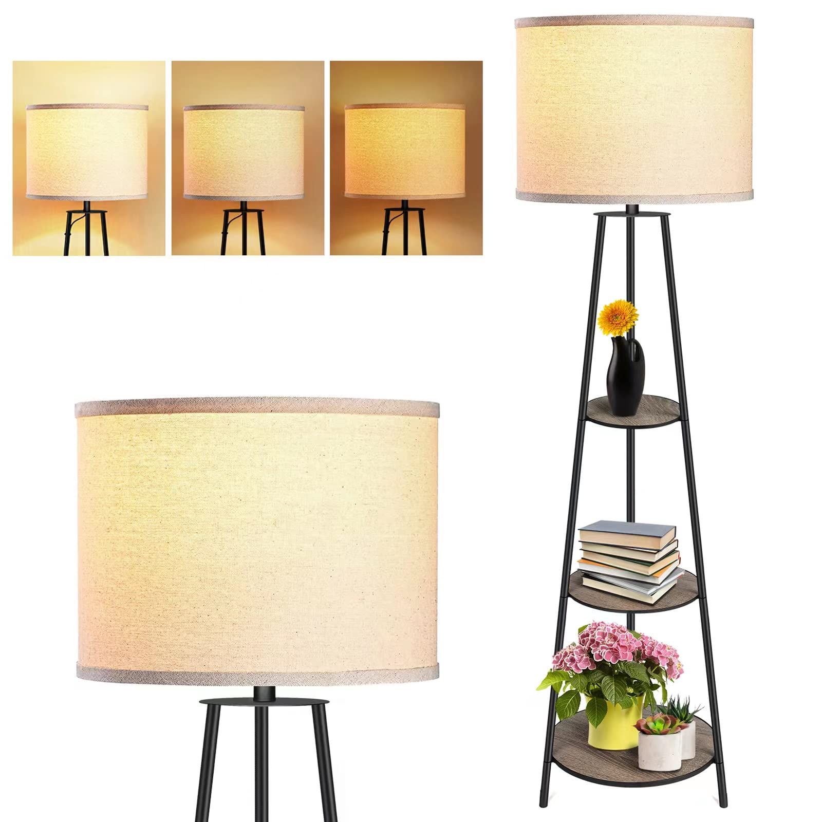 Most Recently Released Amazon: Floor Lamp, 3 Tier Round Corner Shelf Floor Lamp With 3  Dimmable Levels – Simple Standing Lamp With White Fabric Shade, Tall Modern Floor  Lamps With Shelves For Bedroom, Living Room And Regarding 3 Tier Standing Lamps (View 1 of 15)