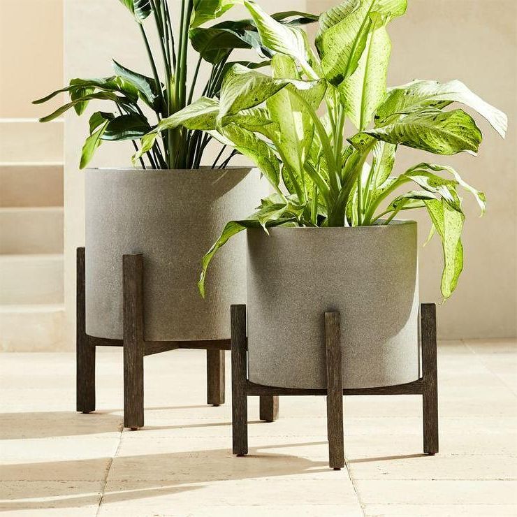 Most Recently Released Ascoli Gray Stone Wood Stand Planters Regarding Stone Plant Stands (View 11 of 15)