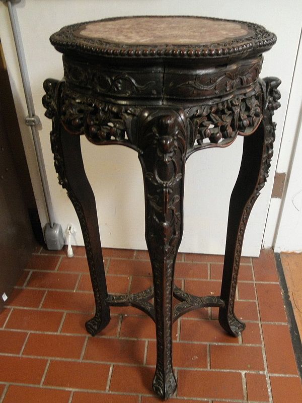 Most Recently Released Carved Plant Stands Within Chinese Rosewood Carved Wood Plant Stand With Marble Inset, 19th C (item  #1330140) (View 2 of 15)