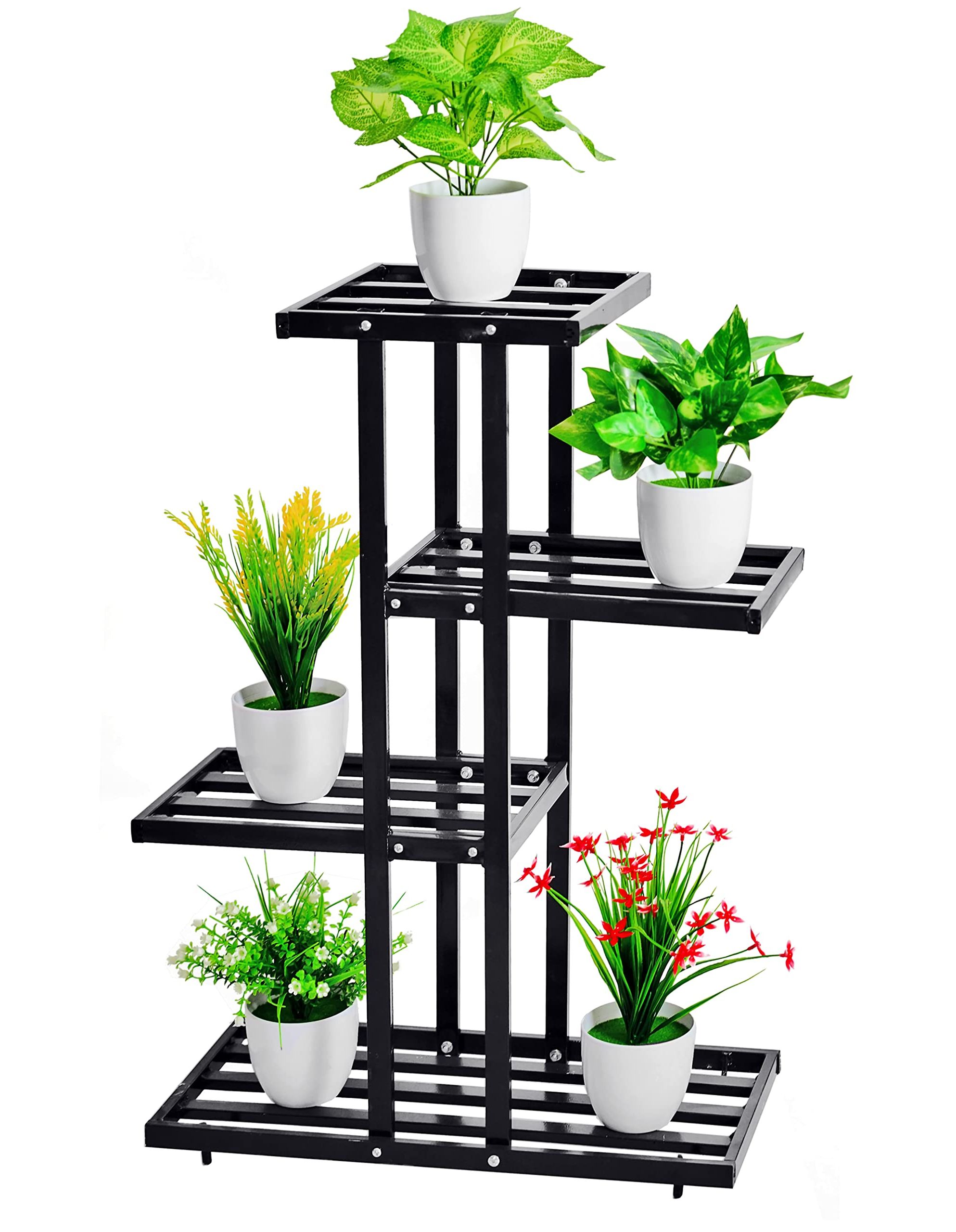Most Recently Released Four Tier Metal Plant Stands For Amazon: Yemuny 4 Tier Metal Plant Stand Shelf 5 Potted, Flower Pot  Holder Planter Rack Organizer Multiple Tall Indoor Outdoor For Patio  Balcony Home Office Garden Living Room (black) : Patio, Lawn (View 3 of 15)