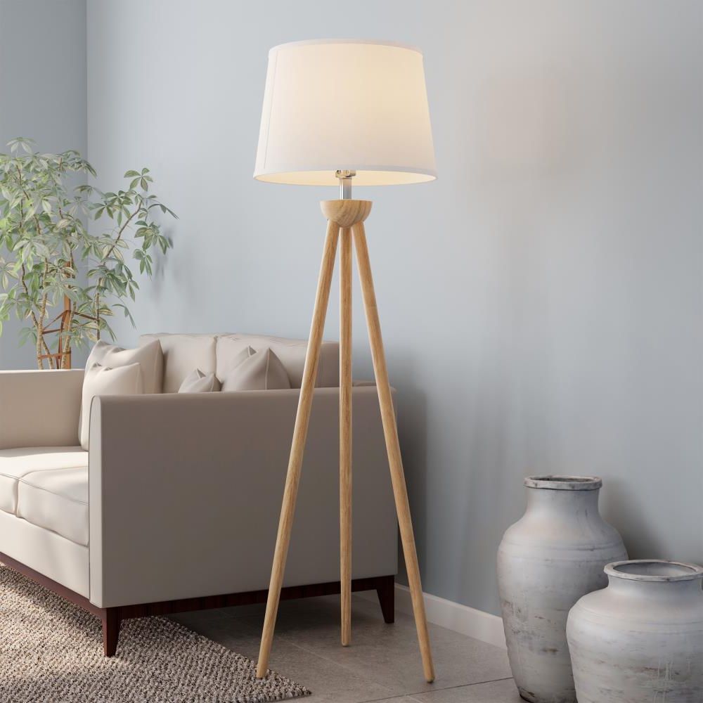Most Recently Released Hastings Home Tripod Floor Lamp With Oak Wood Base 58 In Natural Oak Tripod Floor  Lamp In The Floor Lamps Department At Lowes Intended For 58 Inch Standing Lamps (View 11 of 15)