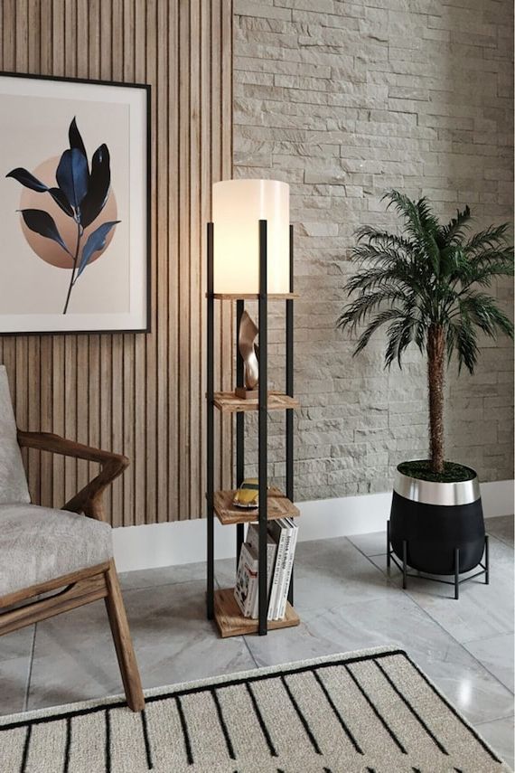Most Recently Released Wooden Floor Lamp With Shelf Rustic Floor Lamp Pine Wood – Etsy Throughout Rustic Standing Lamps (View 8 of 15)