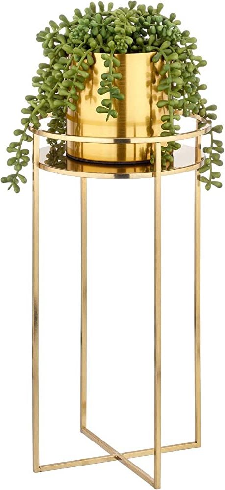 Most Up To Date Amazon: Mdesign Mid Century Planter Indoor/outdoor Modern Plant Stand  For Flowers, Greenery, Succulents, Vases And Pots – Metal Steel Design –  15" Tall – Soft Brass : Patio, Lawn & Garden Throughout Brass Plant Stands (View 1 of 15)