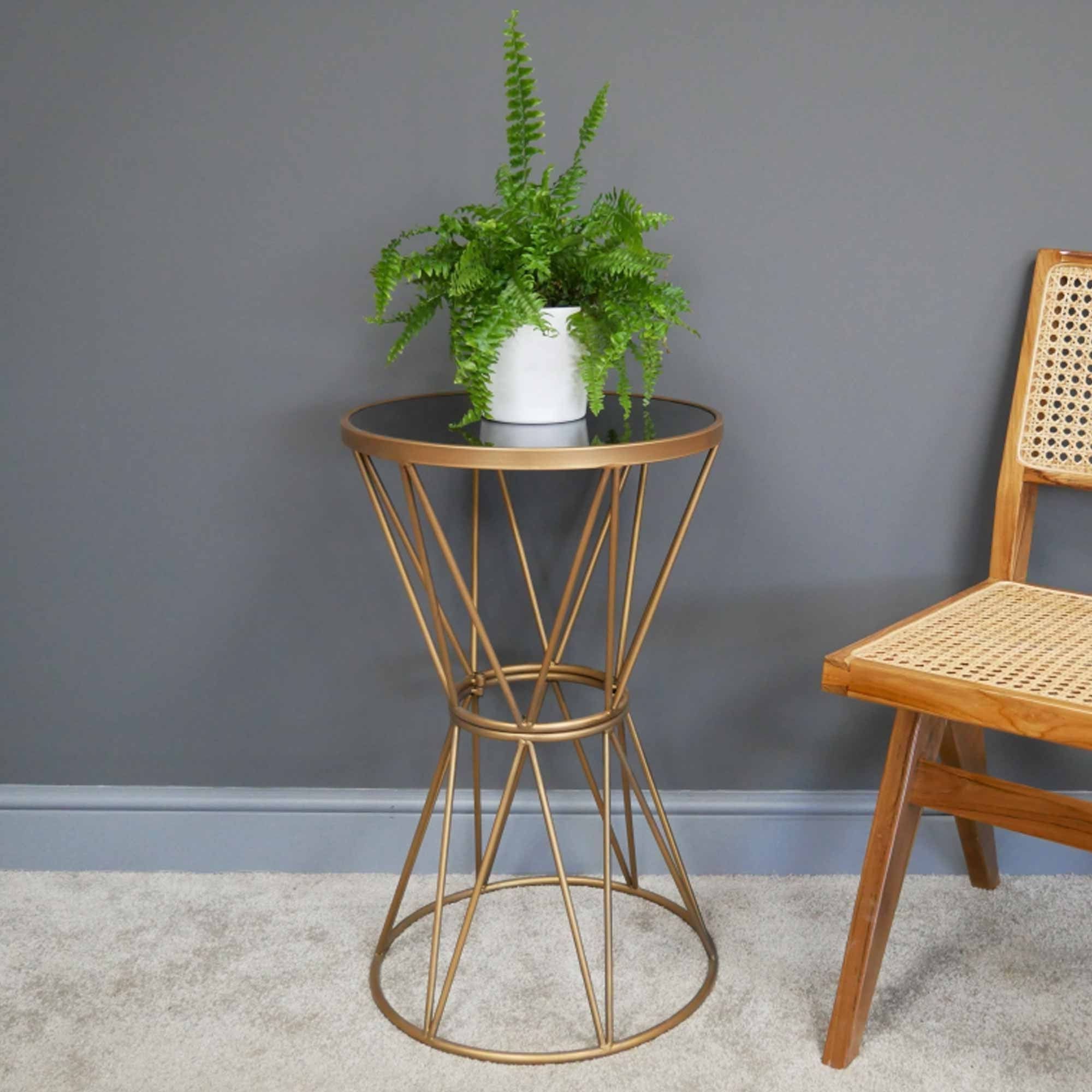 Most Up To Date Black Glass Top And Side Table Plant Stand (View 4 of 15)